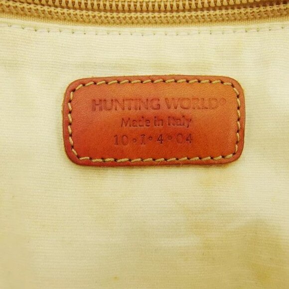 HUNTING WORLD Tote Bag Logo Orange Beige Canvas x Leather Authentic Used - Picture 10 of 10